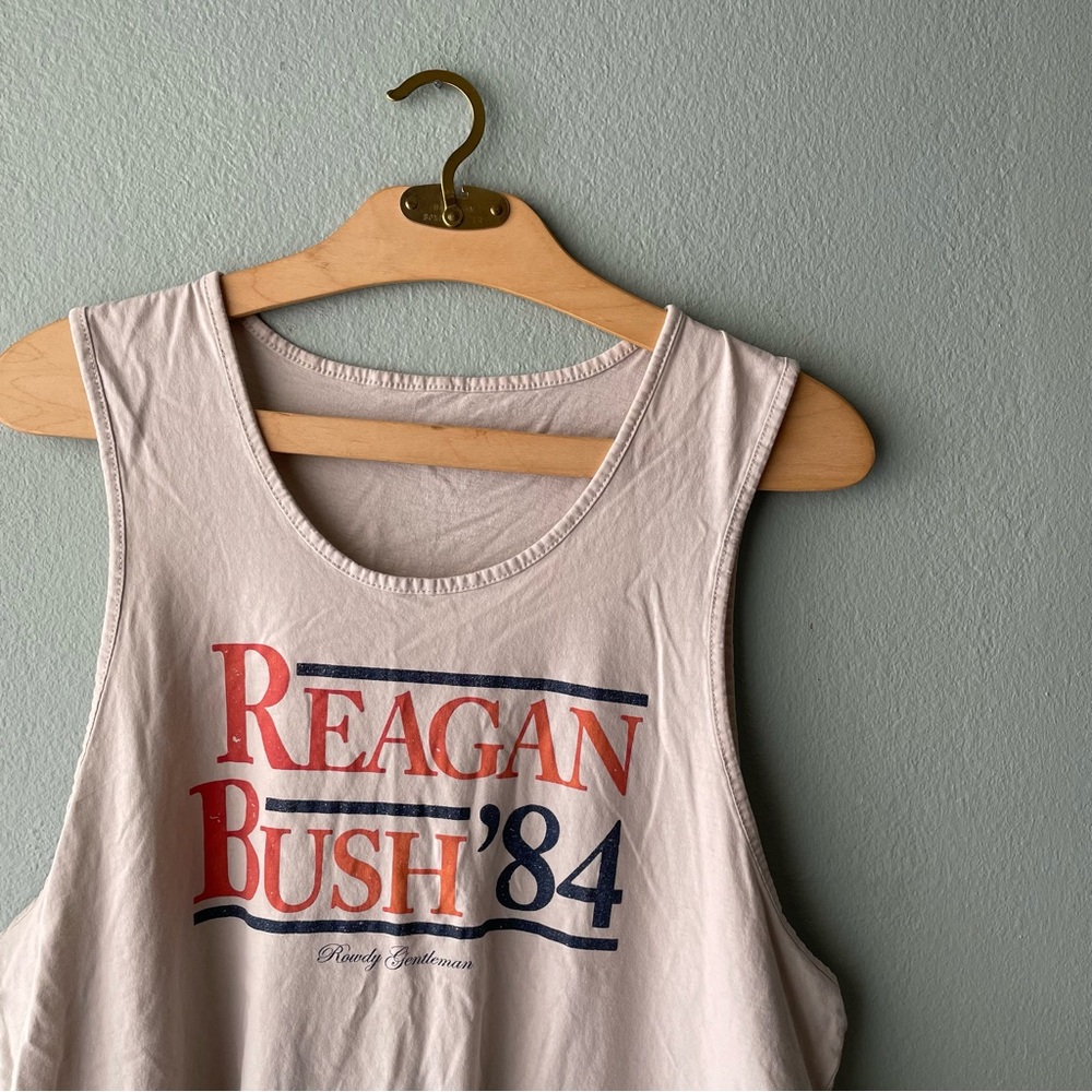 ♦️5/$15♦️ Rowdy Gentlemen | Reagan Bush ‘84 Distressed White Tank Top - Picture 2 of 7